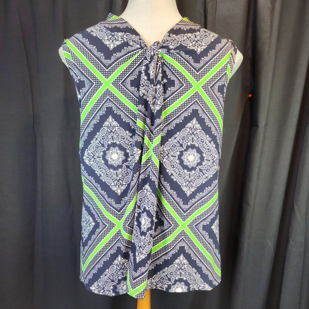 Tommy Hilfiger Tank Top‎ Womens S Navy Blue Paisley Handkerchief Geometric...